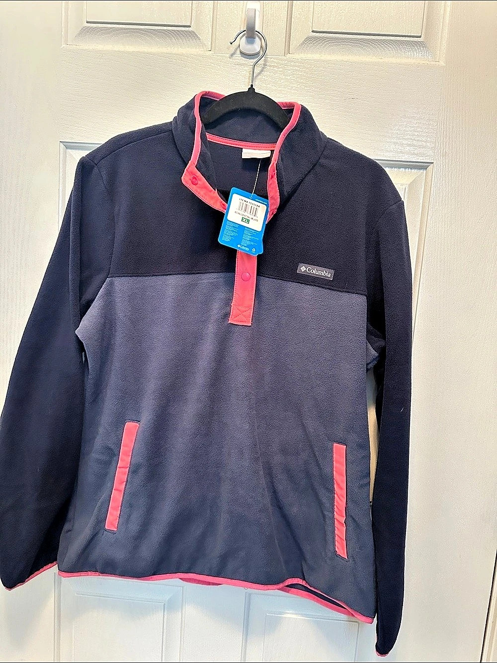 Columbia Fleece Pullover Blue & Pink XL NWT